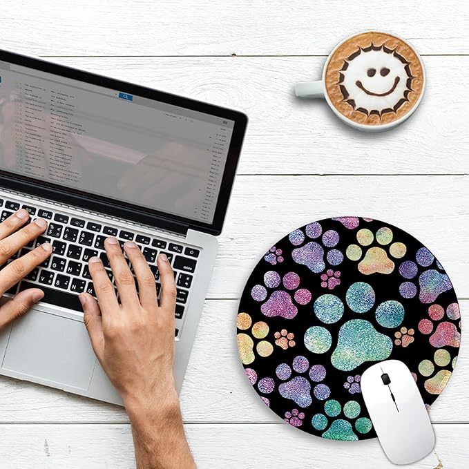 Cat Paw Round Mouse Pads for Desk, Funny Small Mousepad for Laptop Gaming, Stitched Edge Non-Slip Rubber Base, Cute Home Office Decor Desk Accessories Office Supplies Gift for Women Teen Girls