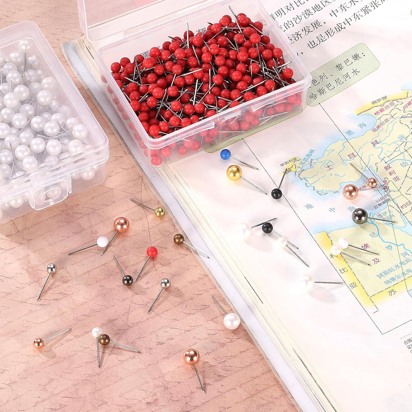 uxcell 400 Pcs Push Pins, Map Thumb Tacks 4mm Round Head Decorative Push Pins for Bulletin Board Home Office Travel Wall DIY Crafts Map Photo, Bronze