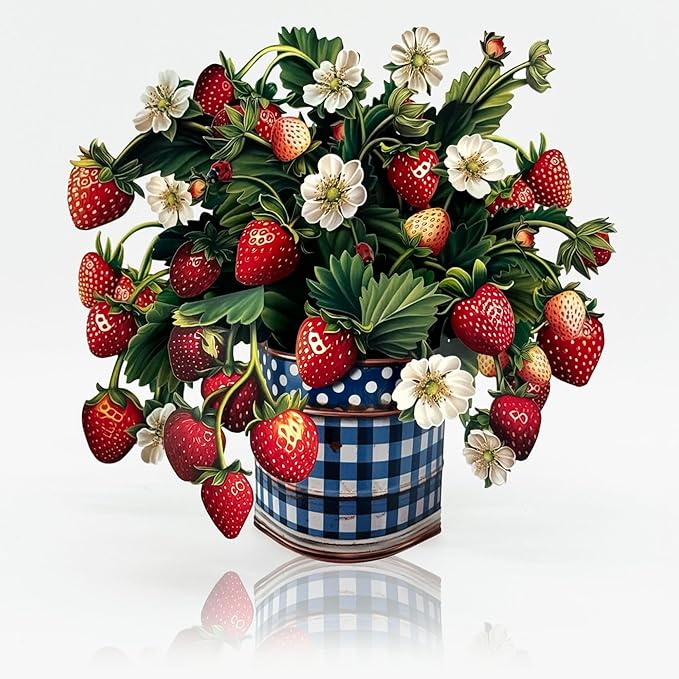 Freshcut Paper Pop Up Cards, Strawberry Blossom, 12 Inch Life Sized Forever Flower Bouquet 3D Popup Greeting Card, Birthday Cards, Anniversary Card, Blank Notecard & Envelope