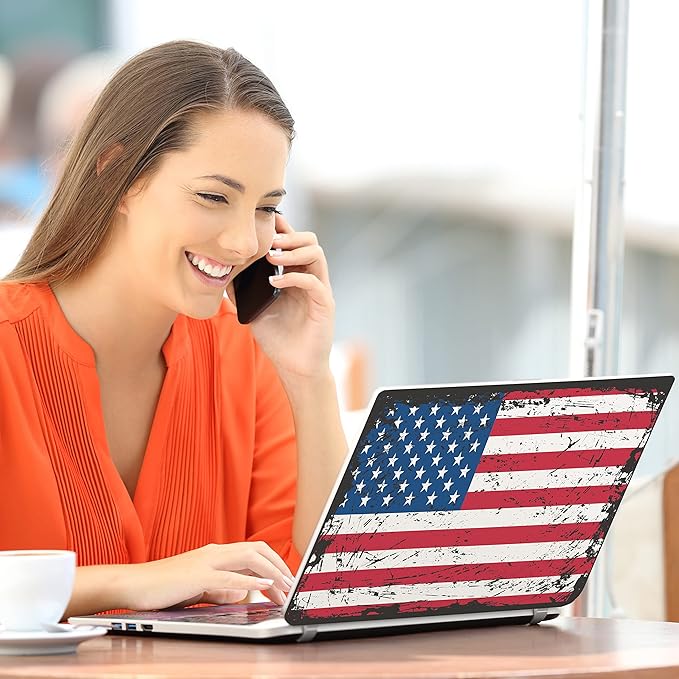 HK Studio Laptop Skin Decal Specific Fit for HP 14" with No Cutting Required, No Bubble, Waterproof, Scratch Resistant, American Flag Design - Including Wide Screen and Full Wrist Pad Skin