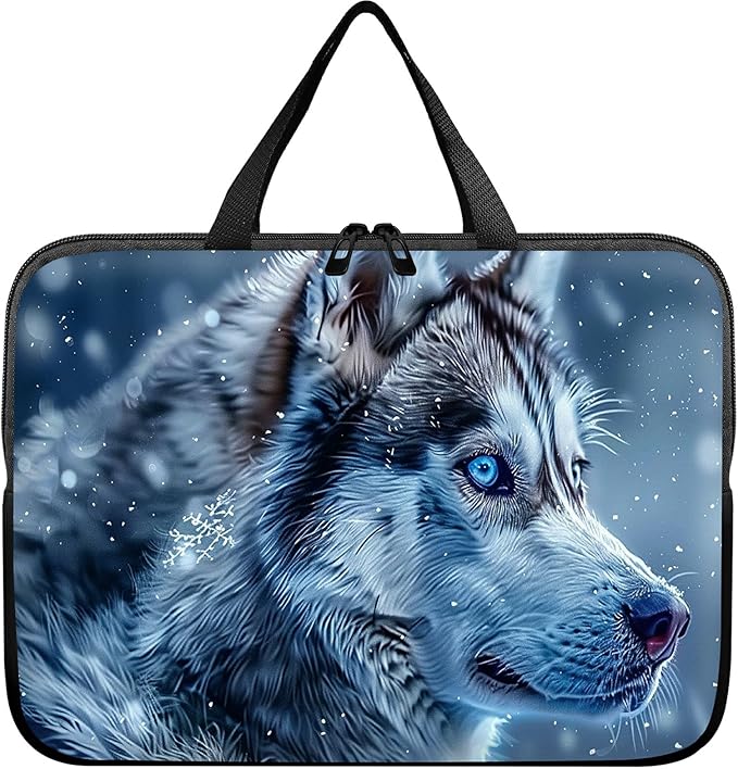 Laptop Sleeve Case Bag 13 inch, Blue Eye Wolf Slim Carrying Case Durable Handbag Travel Laptop Bag for 13 inch MacBook Air M3/M2/Pro M2/ 13" iPad Pro/Air M4/M2 2024