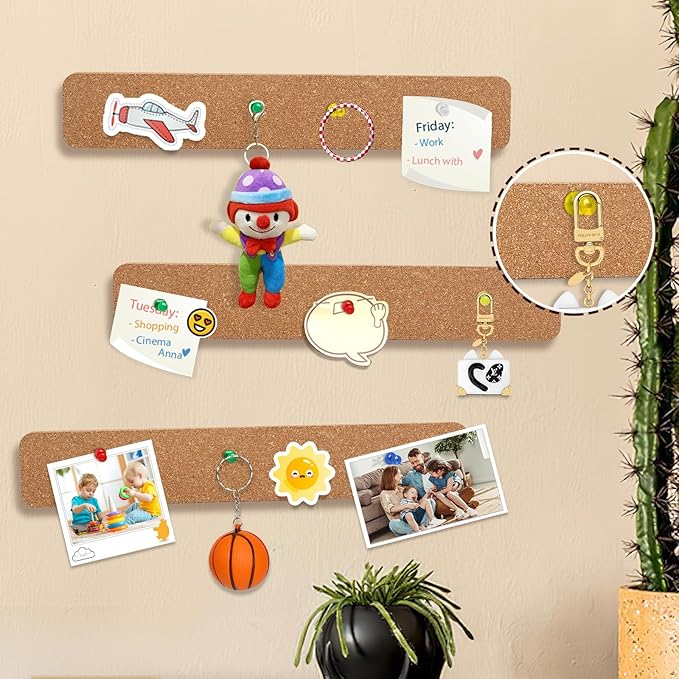 FEBSNOW Cork Board Strips, 3 Pack Cork Strips for Walls 15x2 Inch Small Cork Boards for Walls Self Adhesive with 50 Push Pins