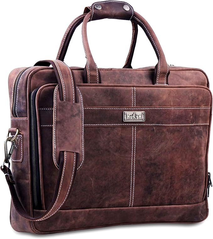 18 Inch Leather Laptop Bag for Computer Bag for Men– Supple Genuine Leather Briefcases for Men W/Padded Laptop Case Leather