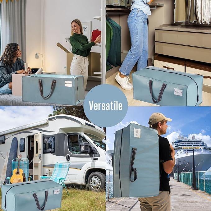 VENO 10 Pack Moving Bags w/Backpack Straps, Moving Boxes & Storage Bins Alternative, Packing Supplies, Camping Accessories Totes, Dorm Room Essentials Storage Bags (Shiny Light Blue, 10 Pack)