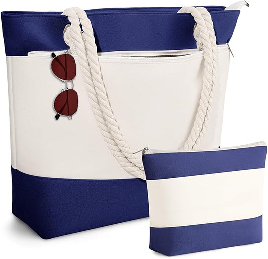 YOOLIFE Christmas Gifts for Women - Initial Canvas Tote Bag & Makeup Bag, Birthday Gifts for Women Mom Teacher Friend Sister