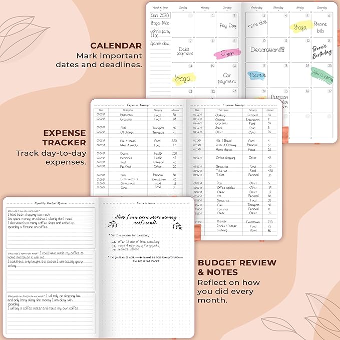 GoGirl Budget Planner – Monthly Financial Planner Organizer Budget Book. Expense Tracker Notebook Journal to Control Money, A5 (Peach Pink)