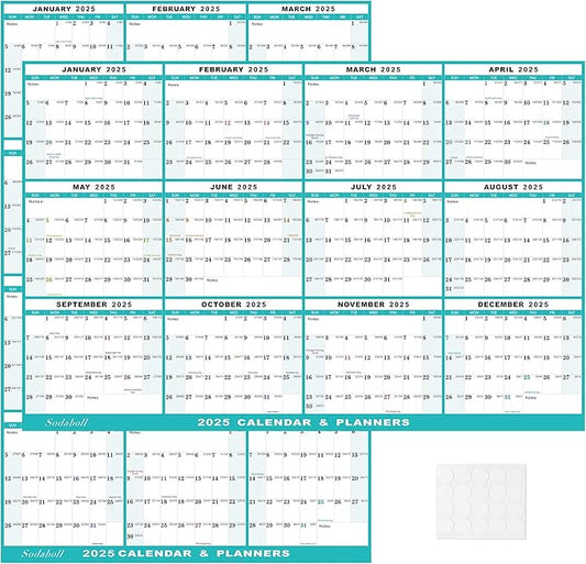 24" x 36" 2025 Wall Calendar, Folded Wet & Dry Erase Wall Calendar 12 Month, Annual Yearly Planner Yearly Laminated Calendar 2025 Horizontal/Vertical, with Julian Dates