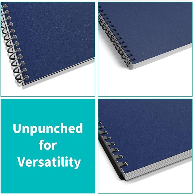 Binditek 25 Pack 12 Mil Sand-Textured Polycover - Plastic Binding Cover for Business Reports and Proposals - Lightly Textured Sand Finish - Square Corners, Un-Punched, Navy Color, Office Supplies