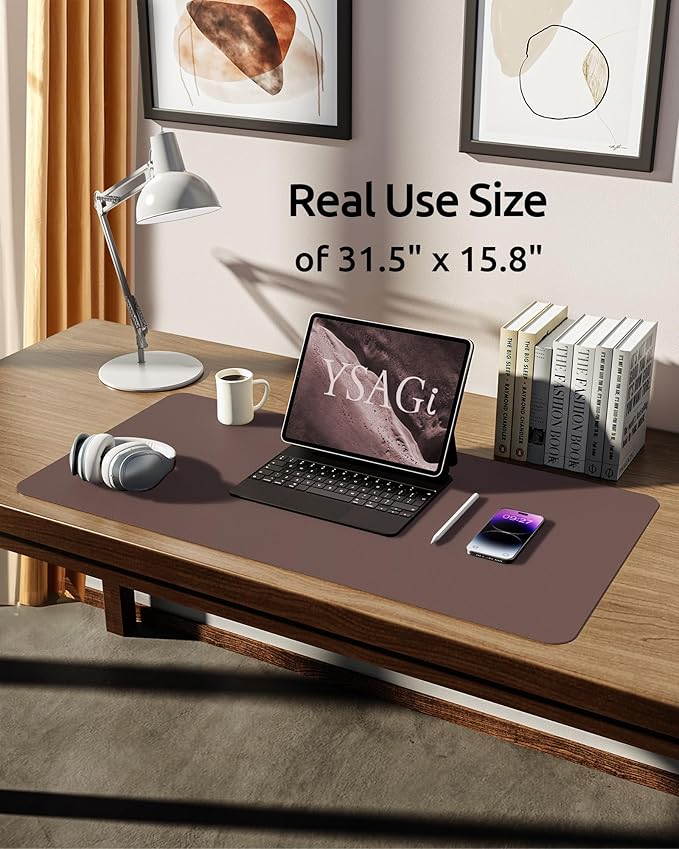 YSAGi Leather Desk Protector, Office Mat, Large Mouse Mat, Non-Slip PU Leather Blotter, Laptop Pad, Waterproof Writing Pad for Office and Home (Chocolate, 31.5" x 15.8")