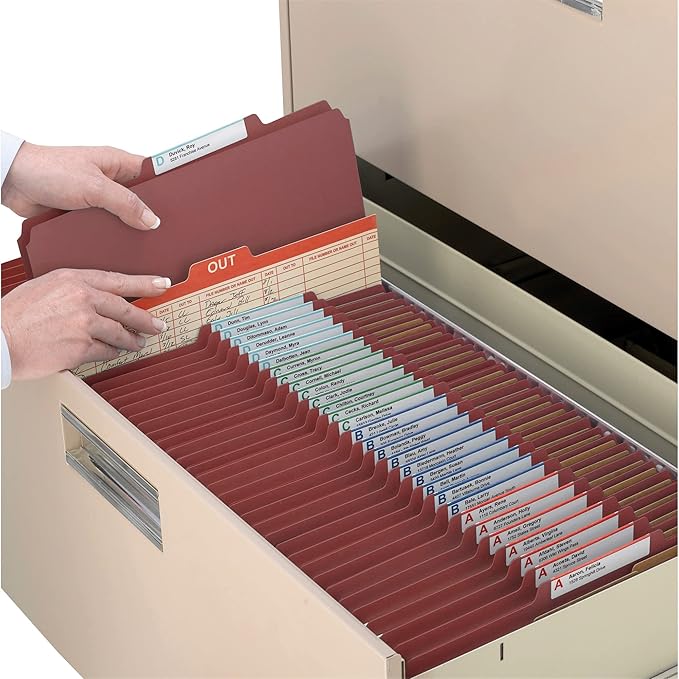 Smead Pressboard Classification File Folder with SafeSHIELD Fasteners, 2 Dividers, 2" Expansion, Legal Size, Red, 10 per Box (19075)