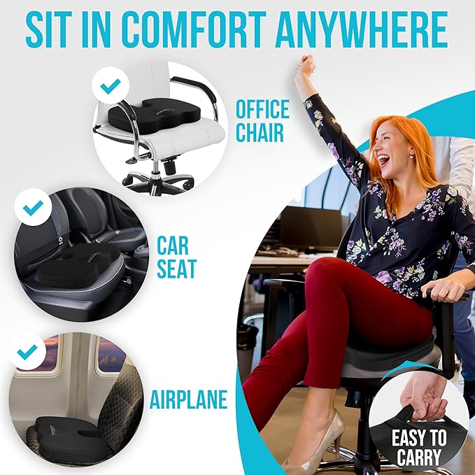 FORTEM Seat Cushion and Lumbar Support for Office Chair, Desk Chair Cushion, Memory Foam Office Chair Cushion, Non Slip Sitting and Back Pillow for Gaming, Car Seat Cushion, Chair Pad, XL