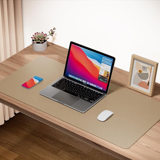 Boutilon Leather Desk Pad 30" x14",Non-Slip Mouse Pad,Office Desk Mat,Waterprooft PU Leather Desk Blotter,Desk Pad Protector,Desk Writing Pad for Home Office Decor (M-Beige)