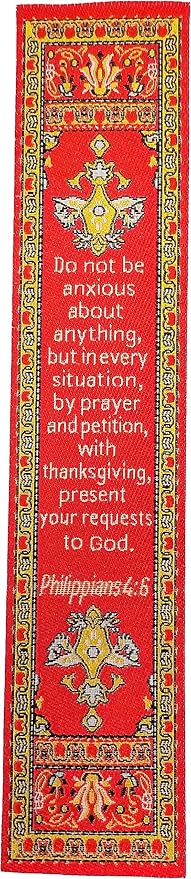 Don't Be Anxious & Divine Peace, Bulk Pack of 6 Woven Fabric Christian Bookmarks, Silky Soft Philippians 4:6 Flexible Bookmarker for Novels Books and Bibles, Religious Memory Verse Gift