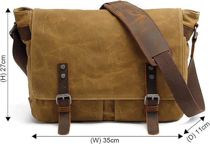 HuaChen Men's Waxed Canvas Messenger Bag Shoulder Crossbody Laptop Bag Satchel (M49_Black)