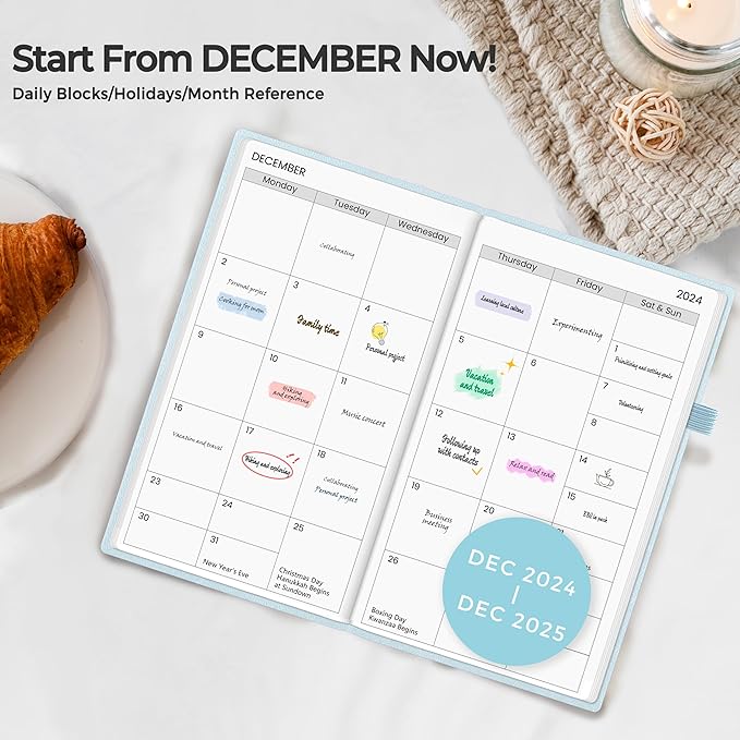 SUNEE 2025 Pocket Weekly Planner for Purse 3.5" x 6" - 12 Month (January 2025 - December 2025), Pocket Size Planner, Hardcover, Notes, Pocket, 100 GSM Paper, Sage Green