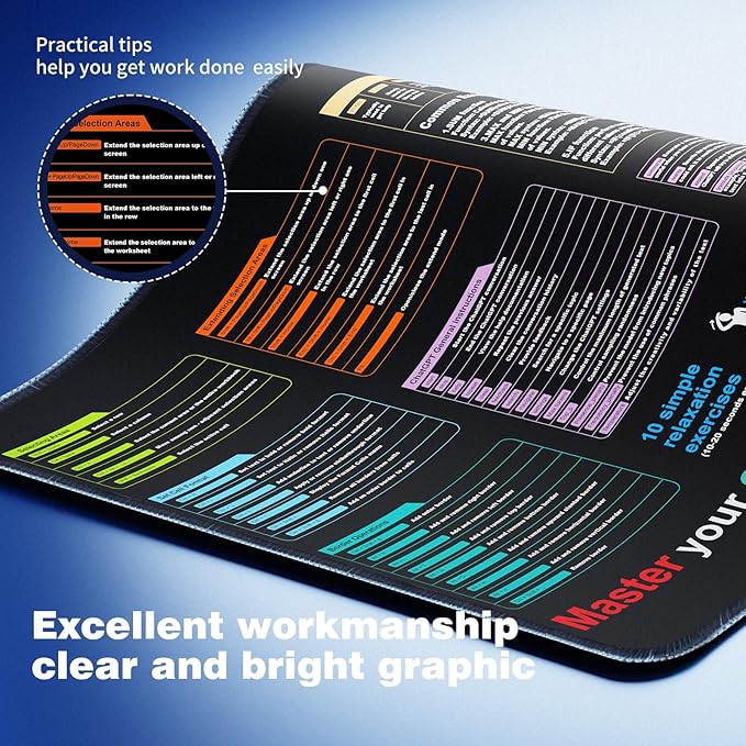 Waterproof Mouse pad—Excel Cheat Sheet Desk pad—Contains 9 major Excel function modules and common functions—Large XL Mouse pad Gaming|Desk mat for Keyboard and Mouse|Computer mat with excel Shortcuts