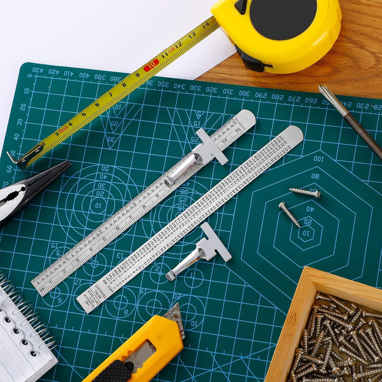 6 Inch 15 cm Pocket Ruler Flexible Precision Stainless Steel Ruler with Detachable Clips Stainless Steel Pocket Clip Scale Gauge Metric British System(2 Pieces)