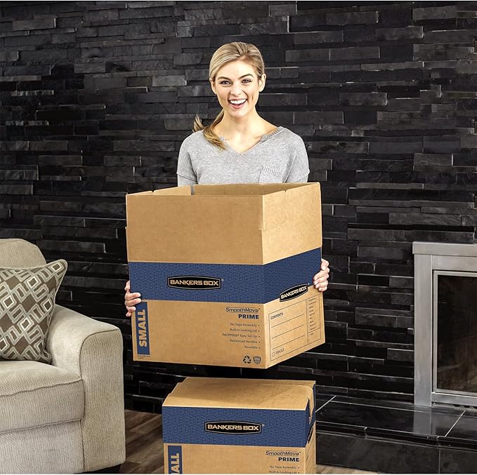 Bankers Box Small Prime Moving Box 10 Pack, Reinforced Handles, Tape-Free Assembly, Attached Lid, 16-in x 12-in x 12-in (0062716)