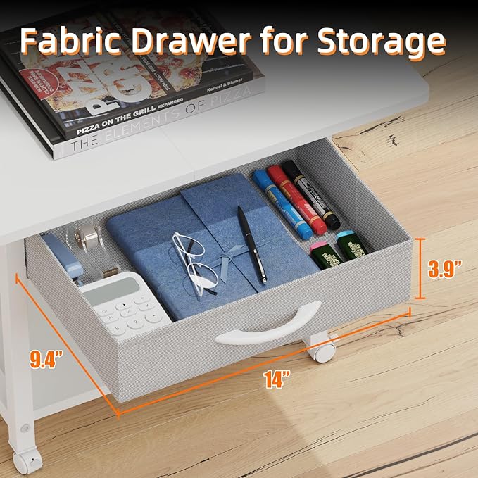 22"x15" Large Printer Stand with Storage Drawer, 2-Tier Under Desk Printer Table for Home Office, Printer Cart fit Fax Machine/3D Printer/Scanner(White)