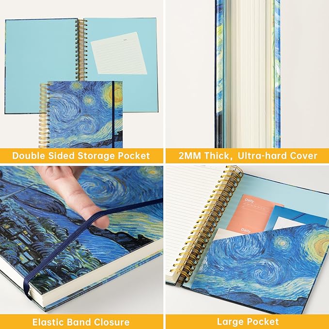 300 Pages Journal 100GSM Pages 3 Pockets Thick Superhard Cover Spiral Notebook for Women 8.5x11 Spiral Journal for Women Large Notebook for Women Cute Notebook Floral Journal Gift
