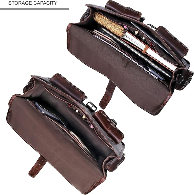 cuero Leather Messenger Bag for Men, 14 Inch Laptop Bag, Crossbody Bag Men, Vintage Handmade Leather Satchel Bag Men, Full Grain Business Briefcase Shoulder Bag for Office/Work/Travel - Brown