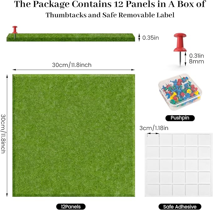 Large Cork Board for Walls Green Felt Board Alternative -Felt Bulletin Board Tiles for Office Wall Decor,corkboard,Push pin Board Wall Organizer for Office -12Pack (Green)