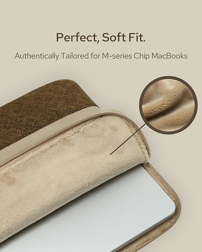 Slim Laptop Sleeve with a Back Zipper Pocket Designed for M1/M2/M3 MacBook Pro/Air (Latte, for 14.2-inch MacBook Pro (M1/M2/M3))