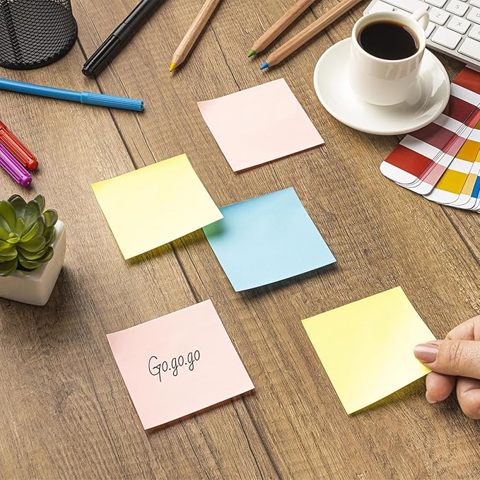 Sticky Notes 3x3 Inches, 12 Pads Bright Colors Sticky Notes,Colorful Sticky Notes, Self-Stick Note Pads, Sticky Notes Bulk,50 Sheets/Pad (6Pads)