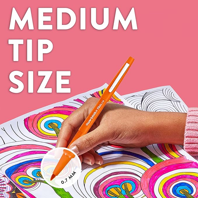Paper Mate Flair Felt Tip Pens | Medium Point (0.7 mm) Writing Pens | Blue Pens | for Writing, Drawing & Sketching | 12 Count