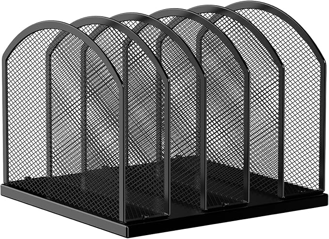 5-Section Vertical Desktop Organizer, 5-Section Mesh File Folder Stand Sorter for Office Home Classroom Organization