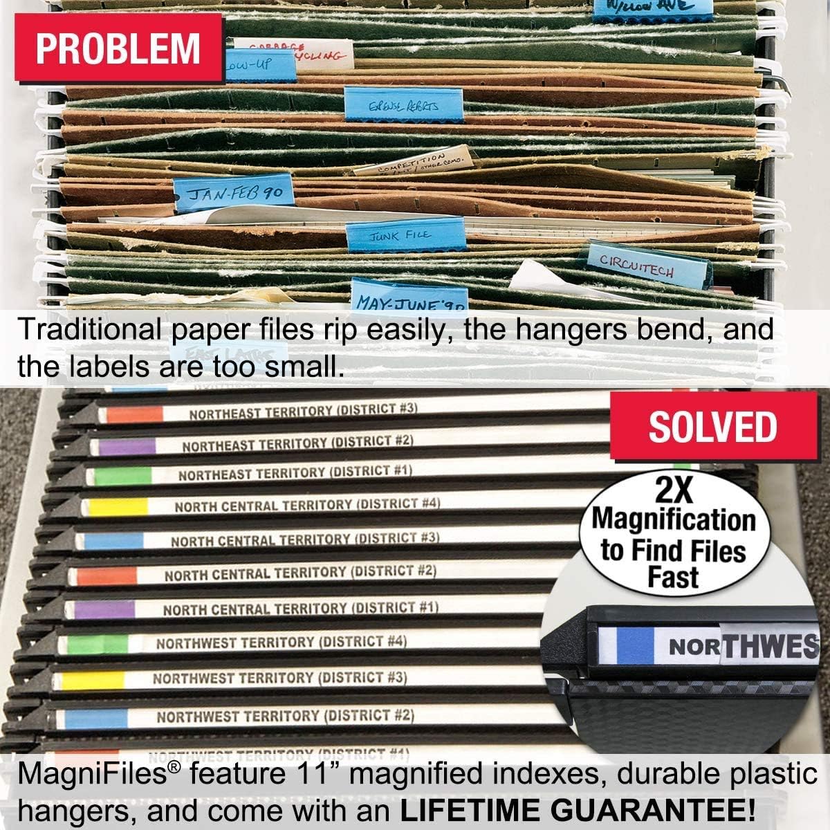 Ultimate Office MagniFile Extra-Capacity Hanging File Folders, 2" Box-Bottom, Letter Size, Feature Wrap-Around Bungee Security Cord (Set of 4)