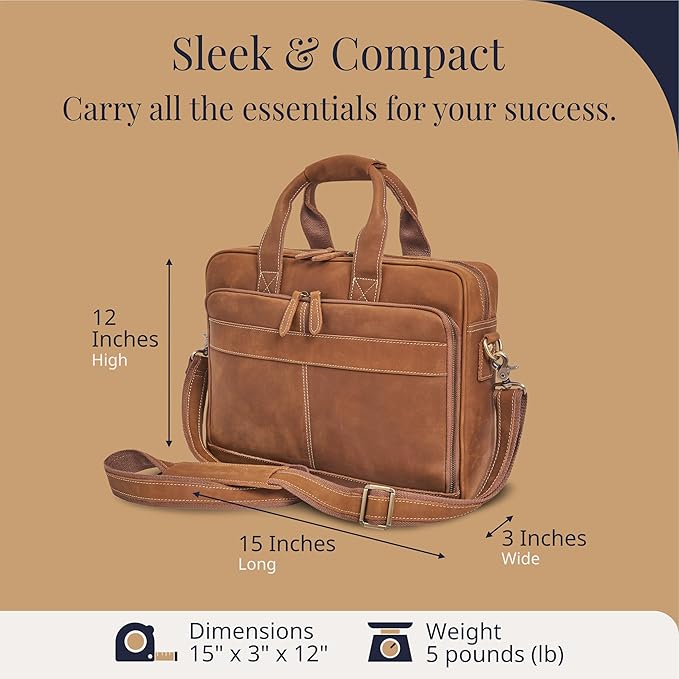 Luxorro Full-Grain Leather Briefcases for Men, Leather Laptop Briefcase For Men, Leather Bag, Leather Computer Bag For Men