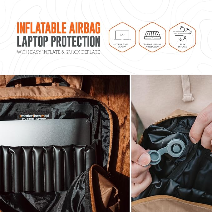 STM BagPack - Lightweight Travel Backpack - Inflatable Laptop Protection for up to 16" Laptop - Compact Self Contained Storable Backpack, Water Resistant, Use as a Daypack or Everyday Pack - black