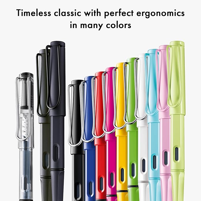 LAMY safari steel black - Fountain Pen with ergonomic grip & polished steel nib in size EF - ideal for any Writing & Calligraphy - including LAMY T 10 blue cartridge - Right-Handed