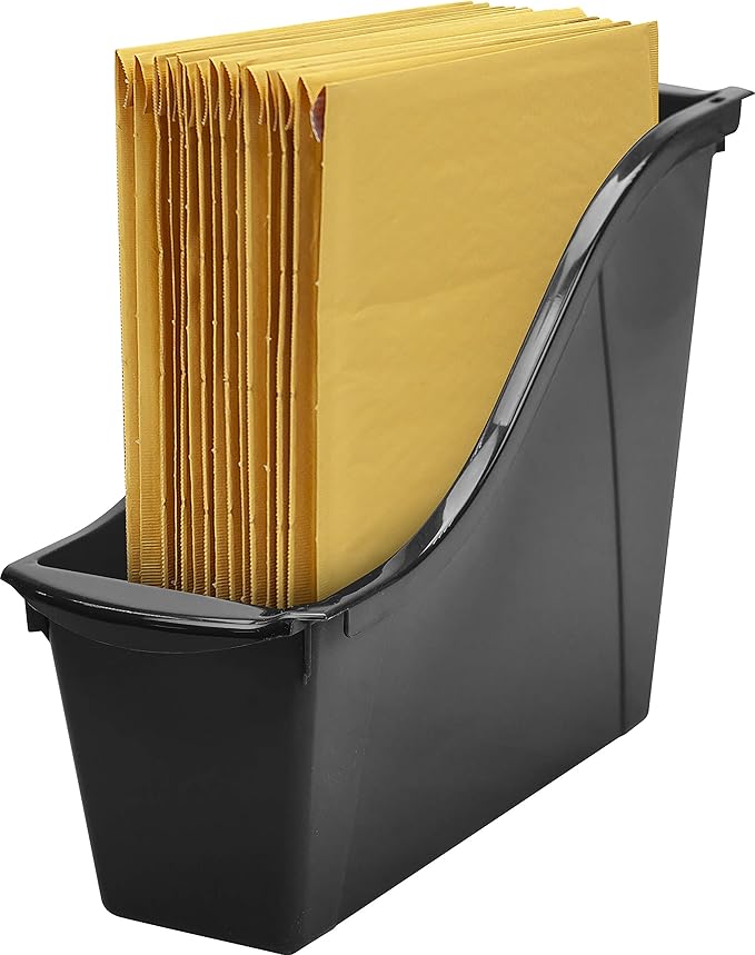 Storex Small Book Bin, Linking Storage Bins, Dry Erase Surface, 11.75" x 8.5" x 4.5", Onyx, 6-Pack, Oynx