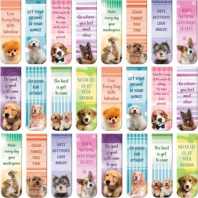 Zonon 24 Pieces Christian Magnetic Bookmarks Magnet Page Markers Christian Bookmarks Puppy Bookmarks Assorted Book Markers Set for Teachers Reading Supplies
