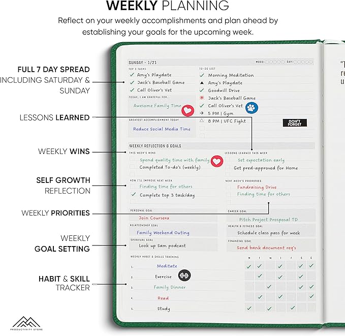 PRODUCTIVITY STORE Pro Max - Dated, 2025 Planner, 8.5" x 11" - The #1 Productivity Planner to Achieve Your 2025 Goals - Planner 2025-2026 - Green - A4
