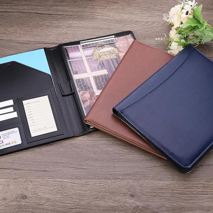 PATIKIL A4 Business Portfolio, PU Leather Padfolio Organizer Legal Document Folder Zipper Professional Clipboard Sleeve Binder for Resume Interview, Blue