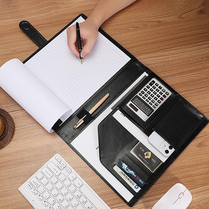 Personalized Portfolio - Customized Leather Portfolio with Personalized Logo or Text - Ideal for Resumes, Interviews, and Professional Business Use, Black