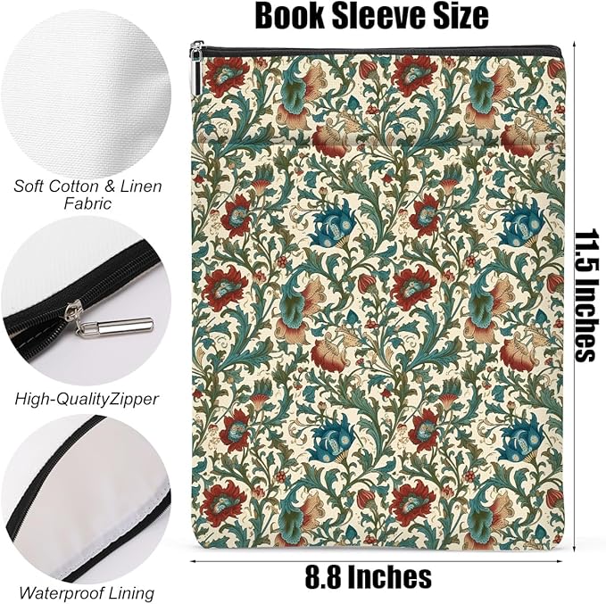 Botanical Book Sleeve, Classic Flower Book Covers for Paperbacks, Floral Book Pouch Book Protector, Book Lovers Gifts for Women Girls Bestie, Book Accessories Book Club Gifts Christmas Birthday Gifts
