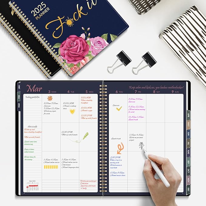 2025 Fuck It Planner for Tired-Ass Women, 8.5" x 11", 12 Months Funny Weekly Organizer With Sweary and Badass Affirmation, White Elephant Gifts for Adults Funny, JAN - DEC 2025, Black