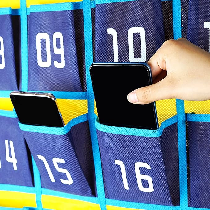 Loghot Numbered Classroom Sundries Closet Pocket Chart for Cell Phones Holder Wall Door Hanging Organizer (36 Pockets Blue)