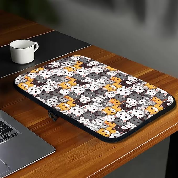 Cartoon Cats Printed Laptop Bag for Women Men, 15 Inch Laptop Sleeve Case Water Resistant Neoprene Computer Case Bag Laptop Briefcase Tablet Briefcase Carrying Bag, Multicolor
