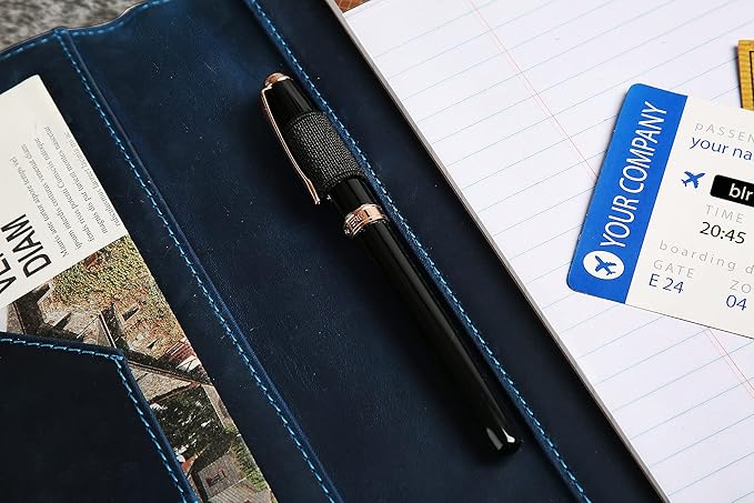 Personalized Leather Portfolio for Men, Engraved Leather Clipboard Portfolio Binder, Custom Leather Resume Padfolio for Women, Christmas Gift for His/Her (Notepad, Blue-Custom)