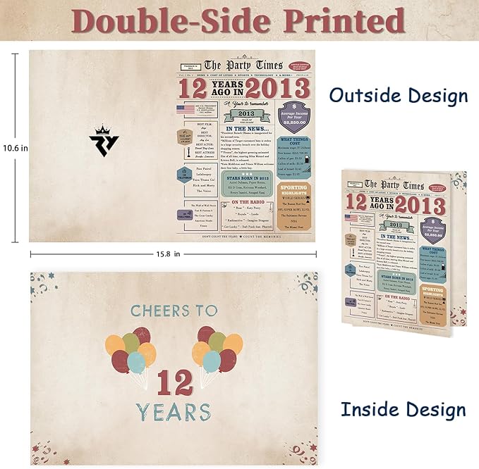 12th Birthday Card, 12 Year Old Birthday Gift for Daughter Son, Retro 12th Birthday Decorations for Boys Girls