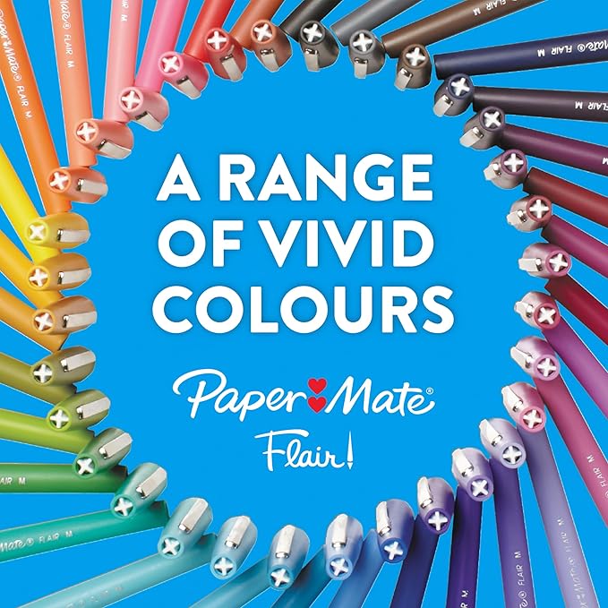 Paper Mate Flair Felt Tip Pens | Medium Point (0.7 mm) Writing Pens | Blue Pens | for Writing, Drawing & Sketching | 12 Count