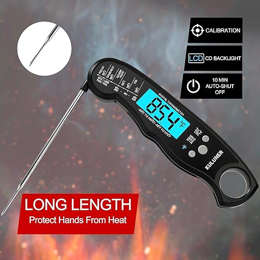 TP-01 Waterproof Digital Instant Read Meat Thermometer with 4.6 Folding Probe Backlight Calibration Function for Cooking Food Candy, BBQ Grill, Liquids,Beef(Black)