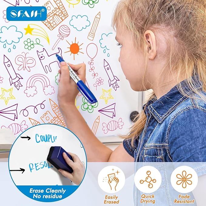 Fine Tip Dry Erase Markers - 12 Pack Colored Whiteboard Erasable Markers Bulk for Kids Adults, Ideal for Classroom School Office Home Use on White Board, Non-Toxic Easy Clean