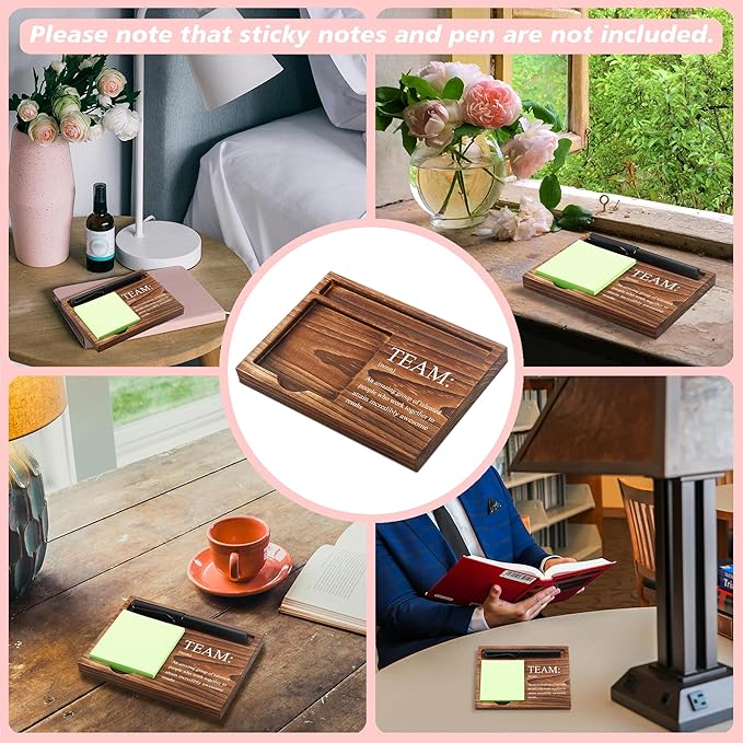 Team Sticky Note Holder Wooden Notepad & Pen Holder 6.5" x 4.7" Sticky Note Pad Holder Dispenser for Desk Team Definition Teamwork Gifts, NPA182