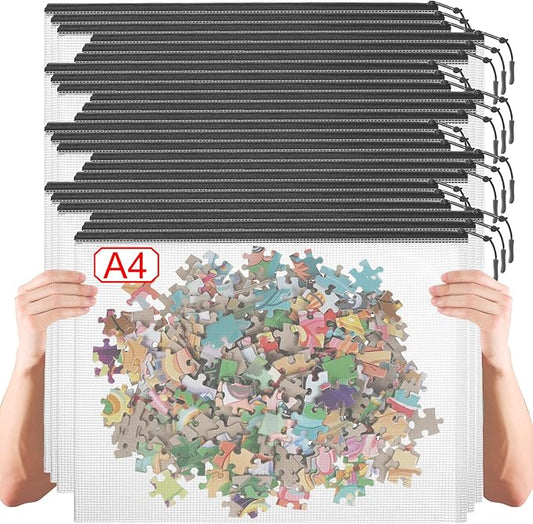 24 Pack A4 Mesh Zipper Pouch Bags, Storage Bags, File Bags for Classroom Organization, Zipper Pouches of Office Supplies, Puzzles, Board Game Storage（Black）